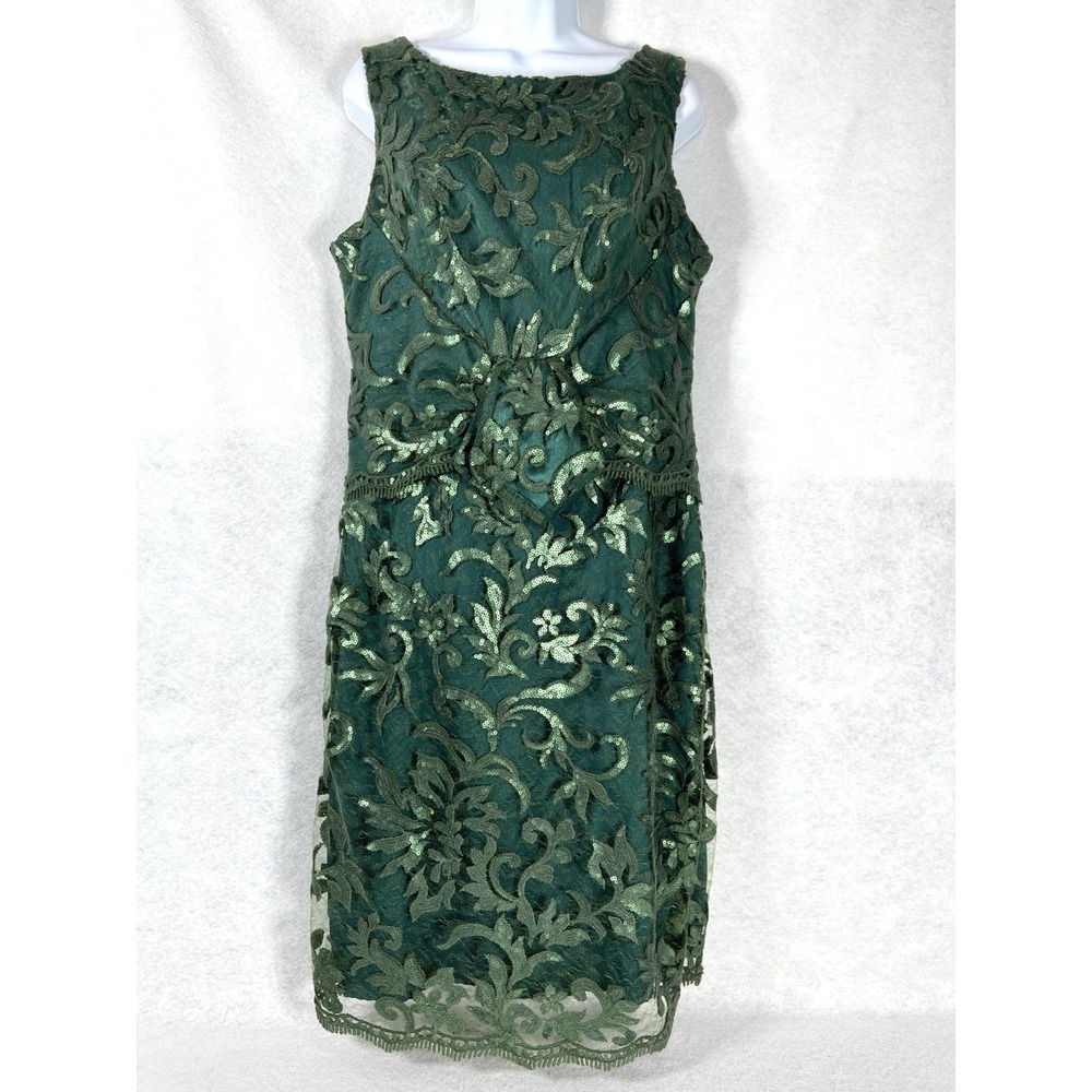 Anthropolgie Eva Franco Dress Women's 14 Green Sheath Lace Sequin Formal New